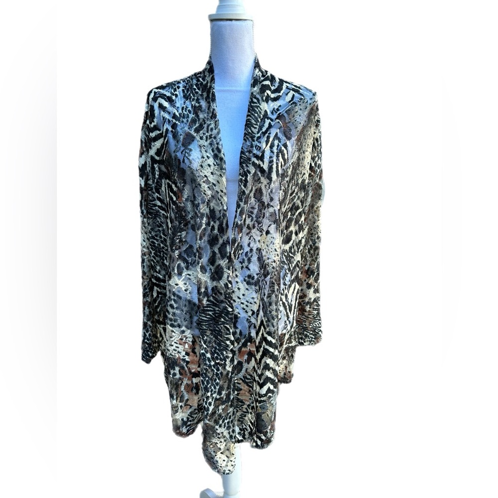 Caroline Rose Sheer Animal Print Open Front Cardigan / Jacket